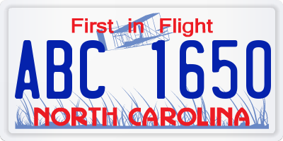 NC license plate ABC1650