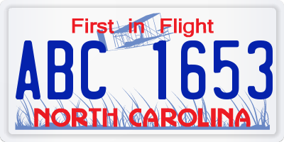 NC license plate ABC1653