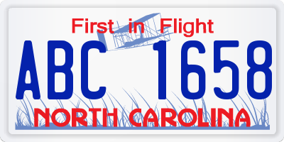NC license plate ABC1658