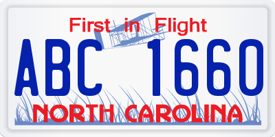 NC license plate ABC1660