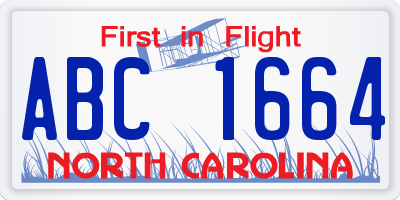 NC license plate ABC1664