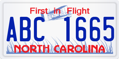NC license plate ABC1665