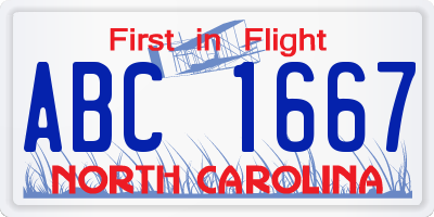 NC license plate ABC1667