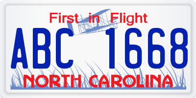 NC license plate ABC1668