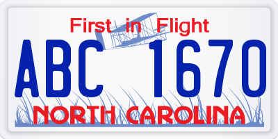 NC license plate ABC1670