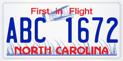 NC license plate ABC1672