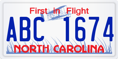 NC license plate ABC1674