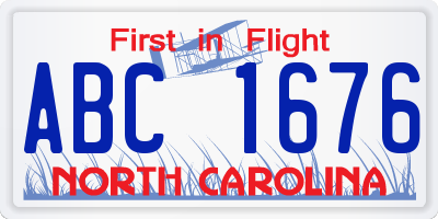 NC license plate ABC1676