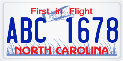 NC license plate ABC1678