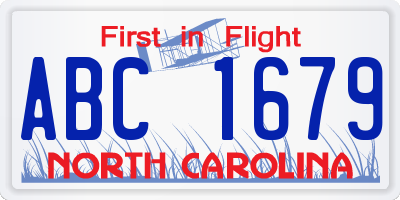 NC license plate ABC1679