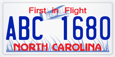 NC license plate ABC1680