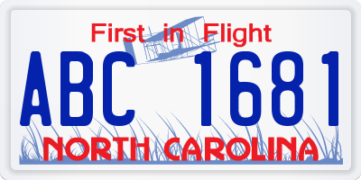 NC license plate ABC1681