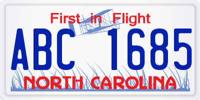 NC license plate ABC1685