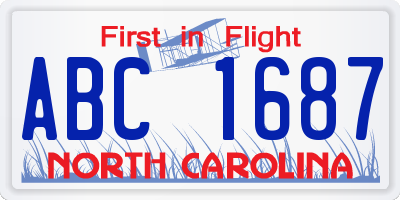NC license plate ABC1687