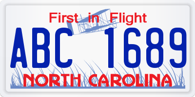 NC license plate ABC1689
