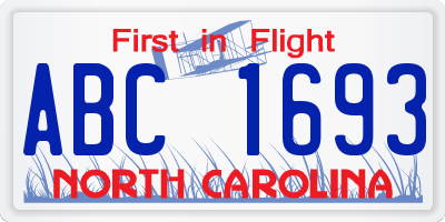 NC license plate ABC1693