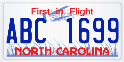 NC license plate ABC1699
