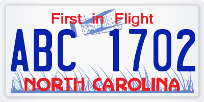 NC license plate ABC1702