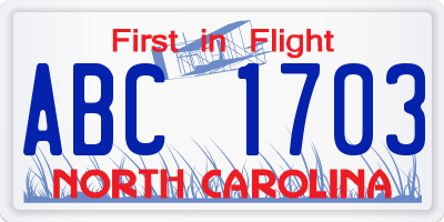 NC license plate ABC1703