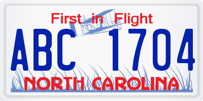NC license plate ABC1704