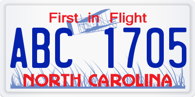 NC license plate ABC1705