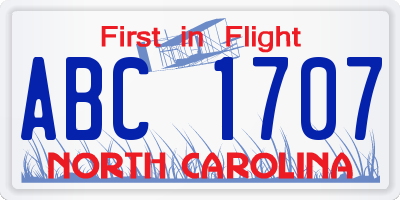 NC license plate ABC1707
