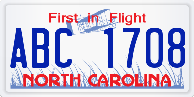 NC license plate ABC1708