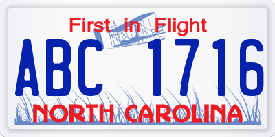 NC license plate ABC1716