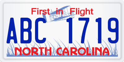 NC license plate ABC1719