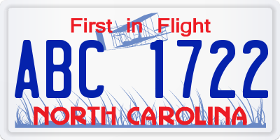 NC license plate ABC1722