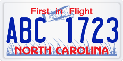 NC license plate ABC1723