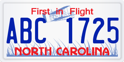 NC license plate ABC1725