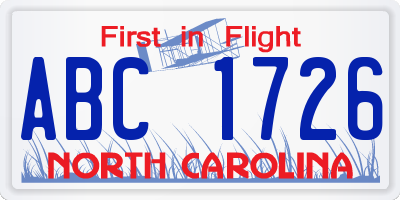 NC license plate ABC1726