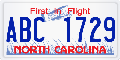 NC license plate ABC1729