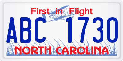NC license plate ABC1730