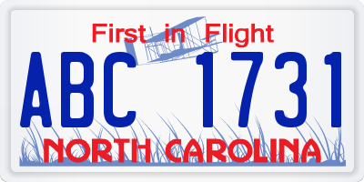 NC license plate ABC1731