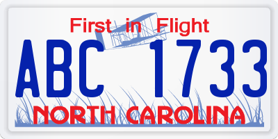 NC license plate ABC1733