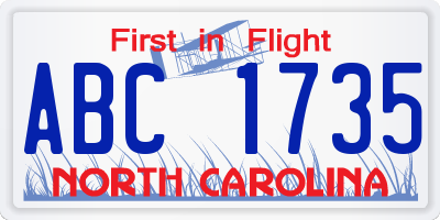 NC license plate ABC1735