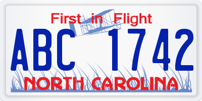 NC license plate ABC1742