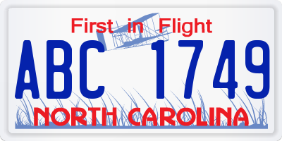 NC license plate ABC1749
