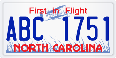 NC license plate ABC1751
