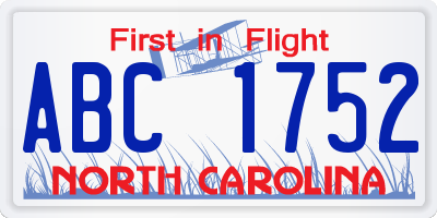 NC license plate ABC1752