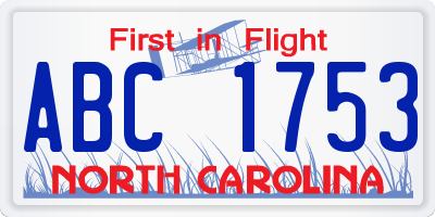 NC license plate ABC1753