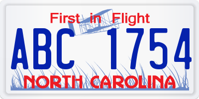NC license plate ABC1754