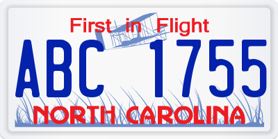 NC license plate ABC1755
