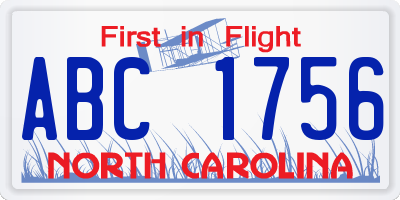 NC license plate ABC1756