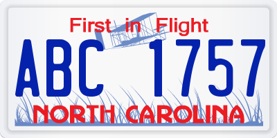 NC license plate ABC1757