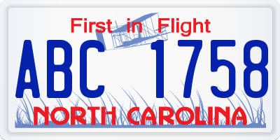 NC license plate ABC1758