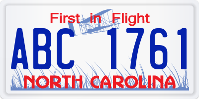 NC license plate ABC1761