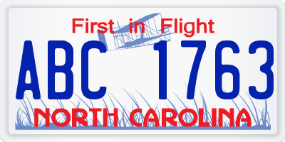 NC license plate ABC1763